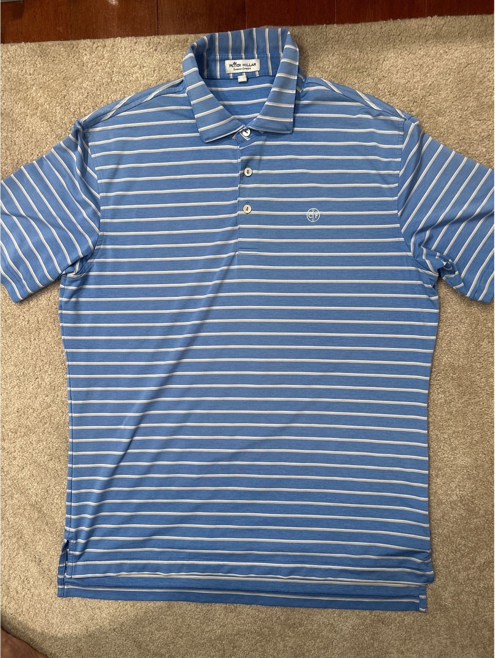 (3)Peter Millar Summer Comfort Blue and White Striped Polo Shirt